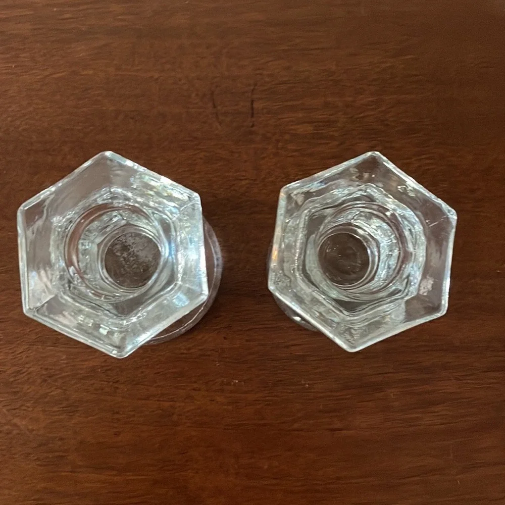 Hexagonal Diameter Clear Glass Candlestick Holder Set of 2